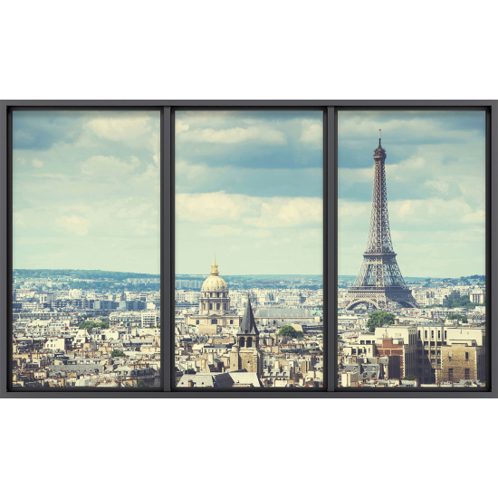 Papier peint panoramique Trompe l'œil baie vitrée - Paris tour eiffel