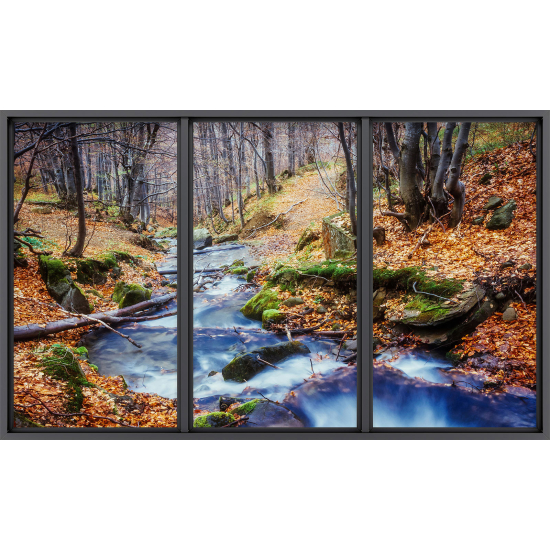 Papier peint panoramique Trompe l'œil baie vitrée - Rivière forêt 