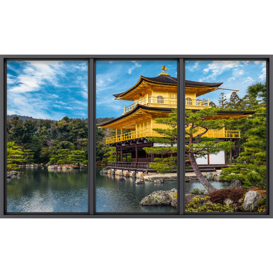 Papier peint panoramique Trompe l'œil baie vitrée - Temple