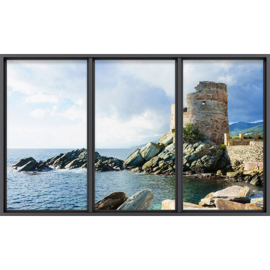 Papier peint panoramique Trompe l'œil baie vitrée - Tour génoise