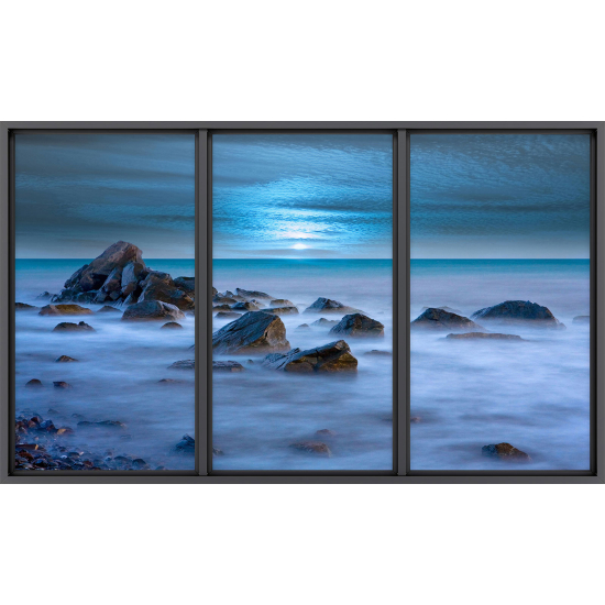 Papier peint panoramique Trompe l'œil baie vitrée - Vue mer