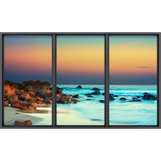 Papier peint panoramique Trompe l'œil baie vitrée - Vue mer 