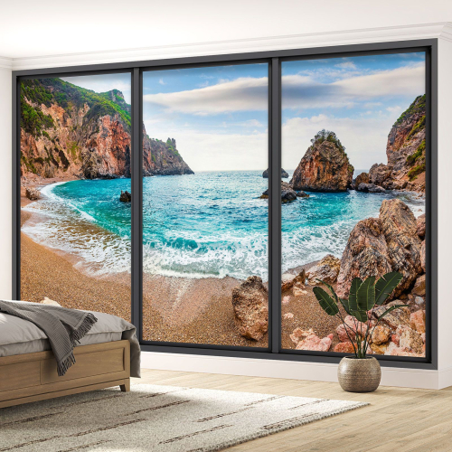 Papier peint panoramique Trompe l'œil baie vitrée - vue mer