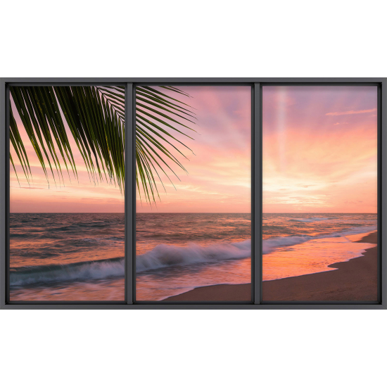 Papier peint panoramique Trompe l'œil baie vitrée - Vue mer