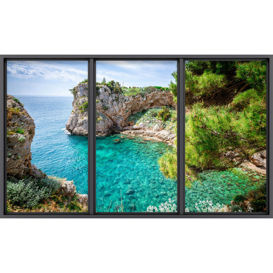 Papier peint panoramique Trompe l'œil baie vitrée - Vue mer