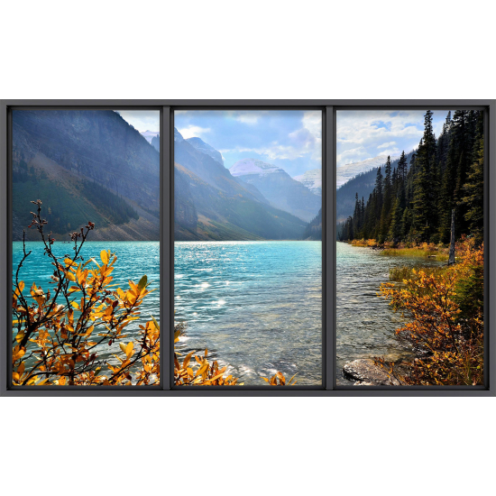 Papier peint panoramique Trompe l'œil baie vitrée - Vue sur le lac