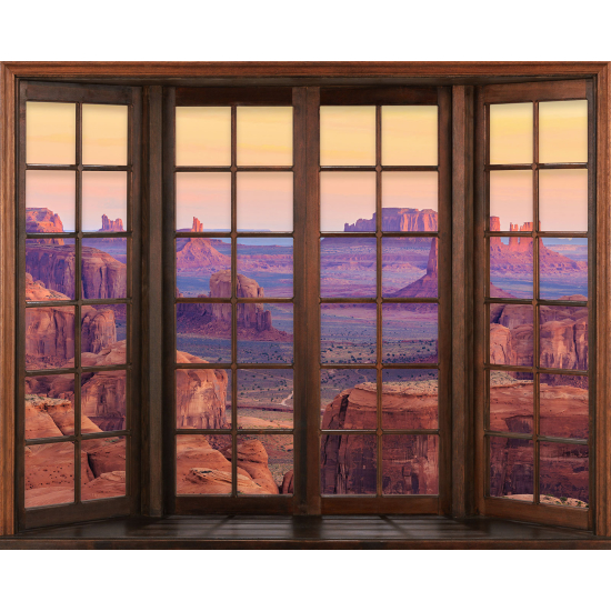 Papier peint panoramique Trompe l'œil Fenêtre en bois - Grand Canyon