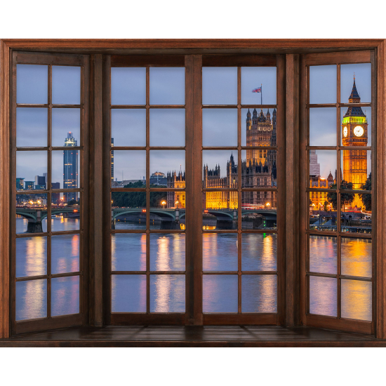 Papier peint panoramique Trompe l'œil Fenêtre en bois - Londres