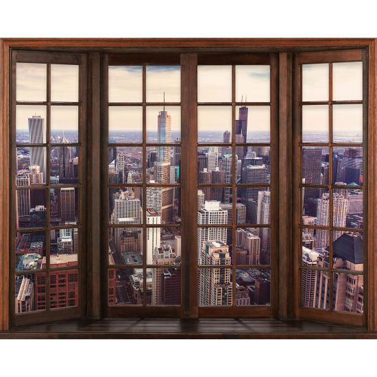 Papier peint panoramique Trompe l'œil Fenêtre en bois - New York