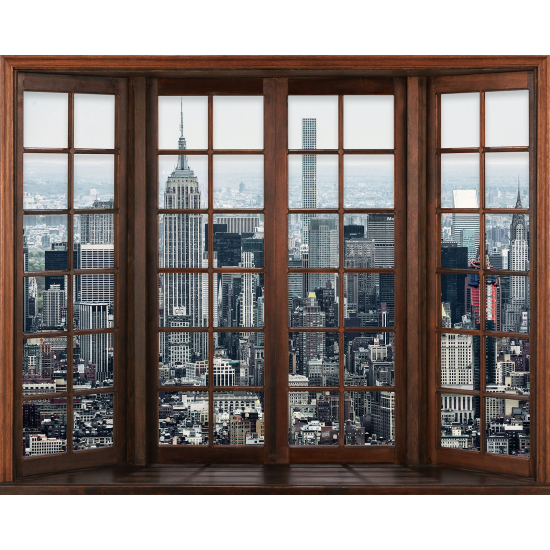 Papier peint panoramique Trompe l'œil Fenêtre en bois - New York