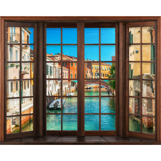 Papier peint panoramique Trompe l'œil Fenêtre en bois - Venise