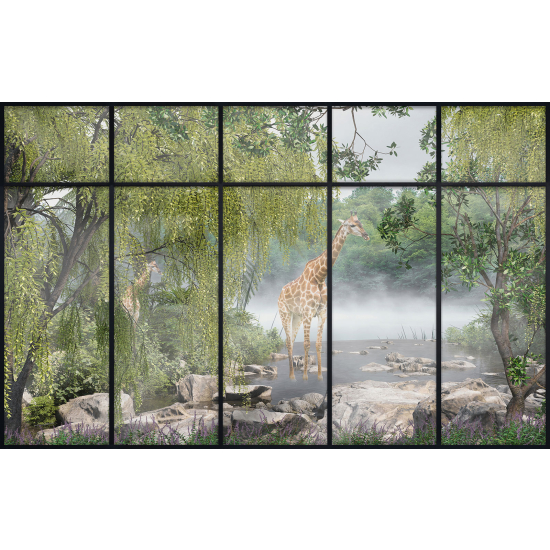 Papier peint panoramique Trompe l'œil Verrière Enfants - Girafe