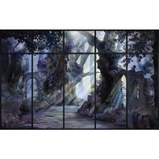 Papier peint panoramique Trompe l'œil Verrière - Forêt