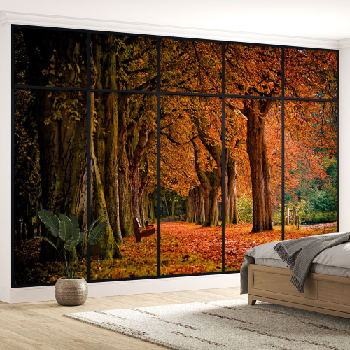 Papier peint panoramique Trompe l'œil Verrière - Forêt automne