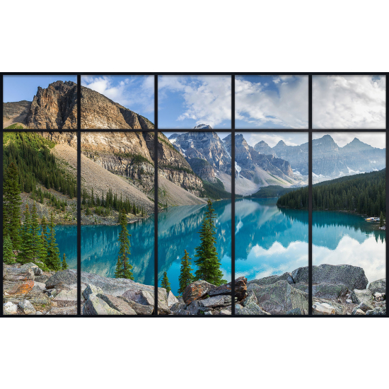 Papier peint panoramique Trompe l'œil Verrière - Lac et montagnes