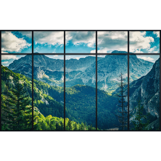 Papier peint panoramique Trompe l'œil Verrière - Montagnes