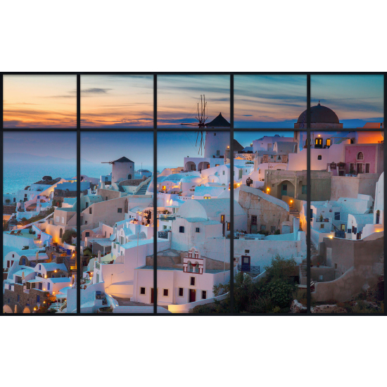 Papier peint panoramique Trompe l'œil Verrière - Santorin