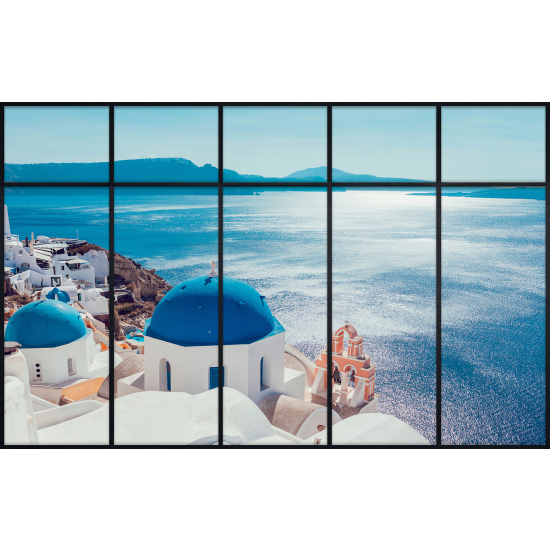 Papier peint panoramique Trompe l'œil Verrière - Santorin