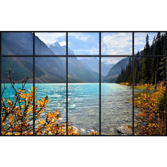 Papier peint panoramique Trompe l'œil Verrière - Vue lac