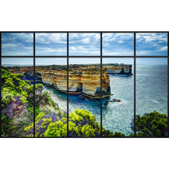Papier peint panoramique Trompe l'œil Verrière - Vue mer falaises