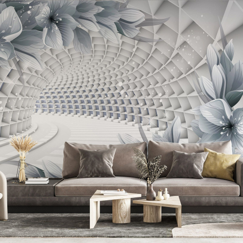 Papier peint panoramique - Tunnel 3D fleurs