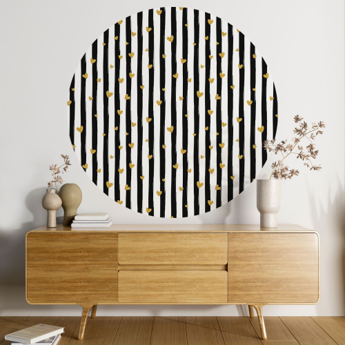 Papier peint rond / cercle - Cœurs Rayures