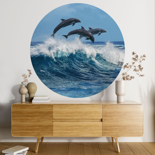 Papier peint rond / cercle - Dauphins