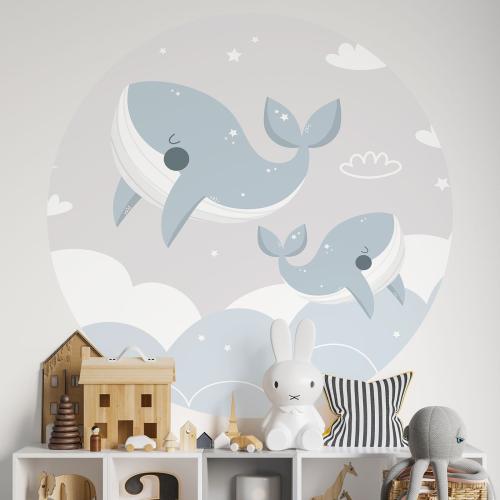 Papier peint rond / cercle Enfants - Baleines