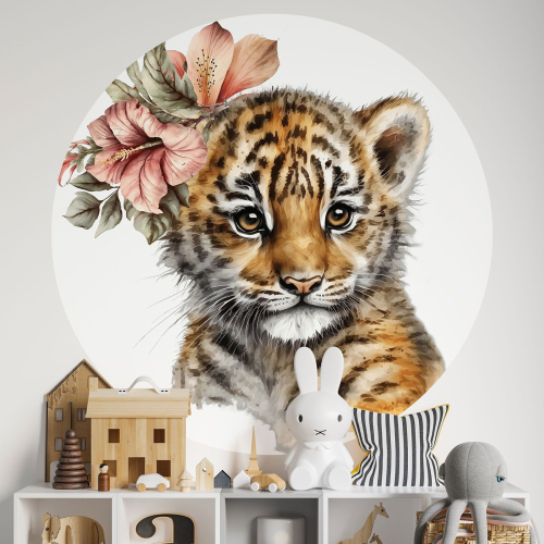 Papier peint rond / cercle Enfants - Bébé Tigre