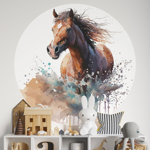 Papier peint rond / cercle Enfants - Cheval