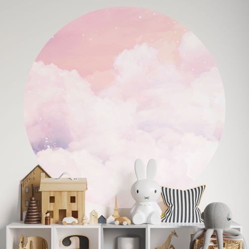 Papier peint rond / cercle Enfants - Ciel rose