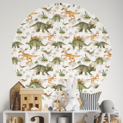 Papier peint rond / cercle Enfants - Dinosaures