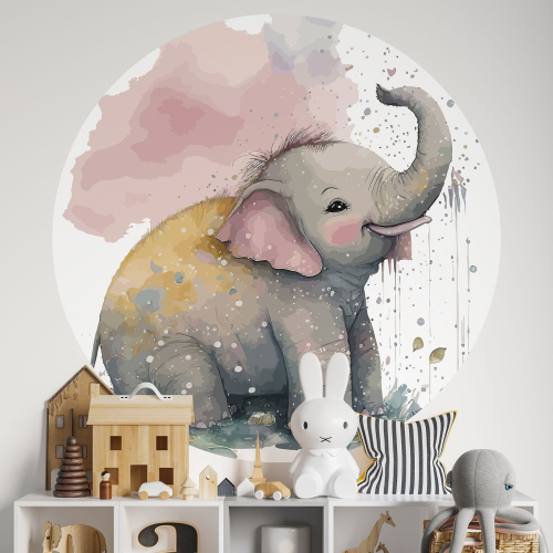 Papier peint rond / cercle Enfants - Eléphant