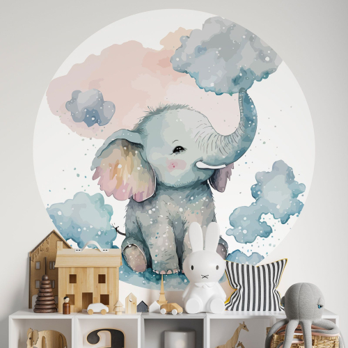 Papier peint rond / cercle Enfants - Eléphant