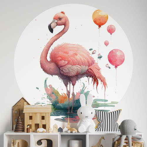 Papier peint rond / cercle Enfants - Flamant rose