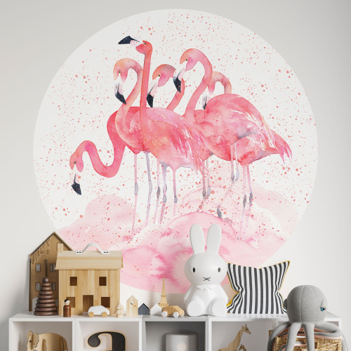 Papier peint rond / cercle Enfants - Flamants roses