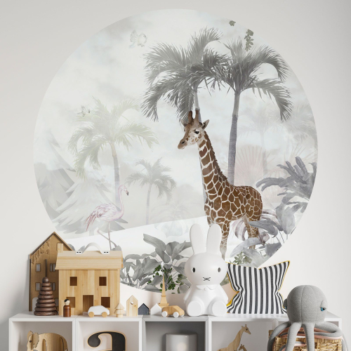 Papier peint rond / cercle Enfants - Girafe