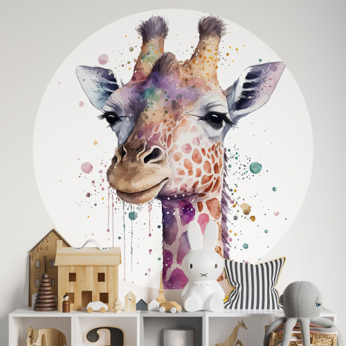 Papier peint rond / cercle Enfants - Girafe