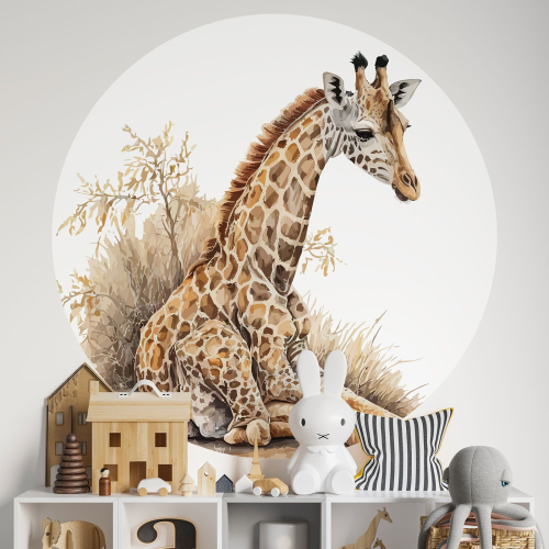 Papier peint rond / cercle Enfants - Girafe