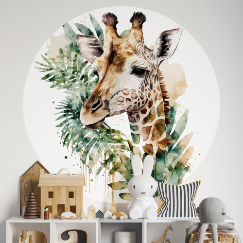 Papier peint rond / cercle Enfants - Girafe