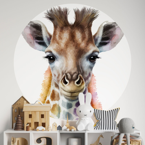Papier peint rond / cercle Enfants - Girafe