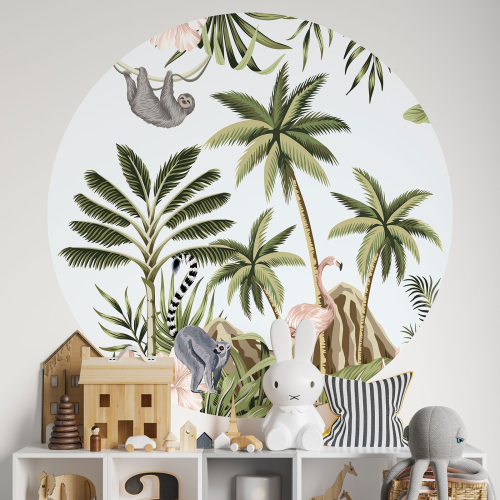 Papier peint rond / cercle Enfants - Jungle Animaux