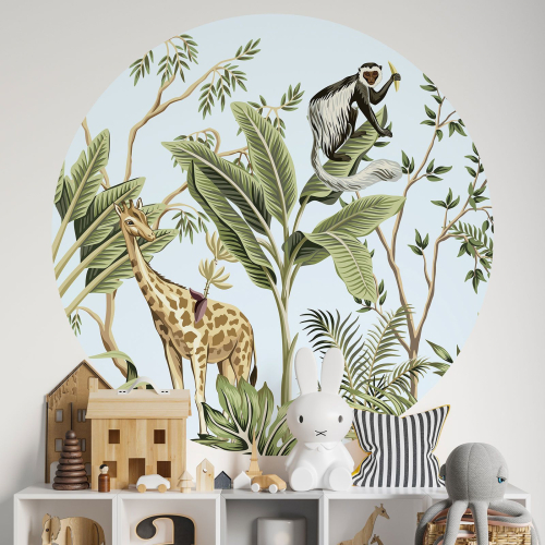 Papier peint rond / cercle Enfants - Jungle Animaux