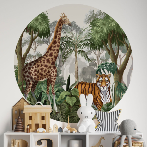 Papier peint rond / cercle Enfants - Jungle Animaux