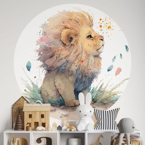 Papier peint rond / cercle Enfants - Lion