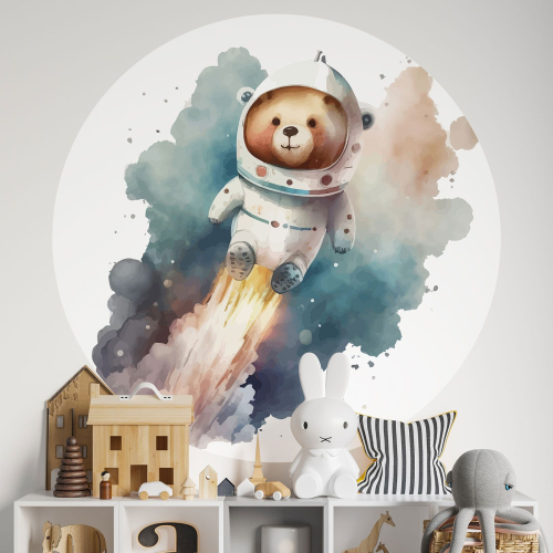 Papier peint rond / cercle Enfants - Ourson Cosmonaute