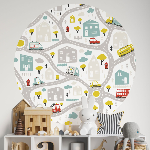 Papier peint rond / cercle Enfants - Routes