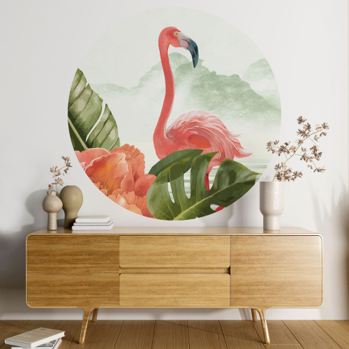 Papier peint rond / cercle - Flamant rose