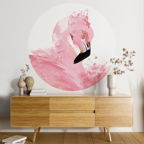 Papier peint rond / cercle - Flamant rose