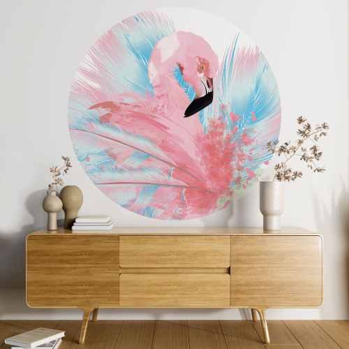 Papier peint rond / cercle - Flamant rose